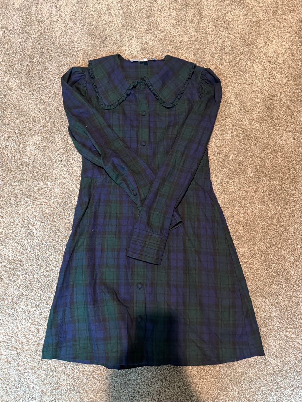 Hill House Blackwatch Plaid Long-Sleeve Button Dress - Navy & Green